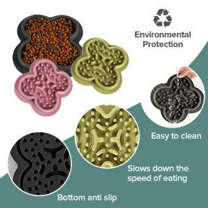 Blue silicone pet licking pad with textured surface and raised edges for slow feeding.