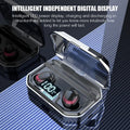 Black X10 Bluetooth wireless headset with its matching charging case on a white background.