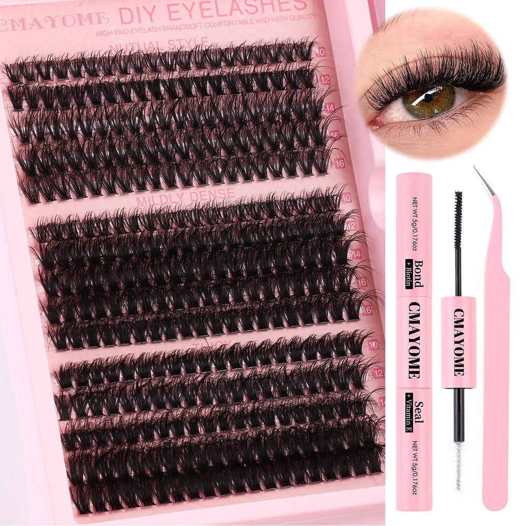 Segment cluster DIY false eyelash extension kit with application tweezers
