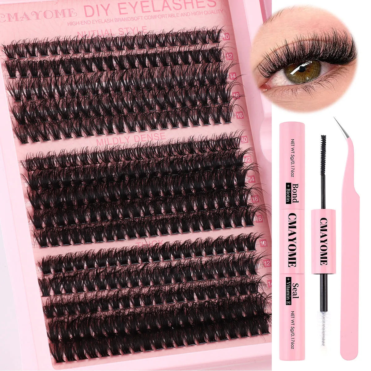 Segment cluster DIY false eyelash extension kit with application tweezers