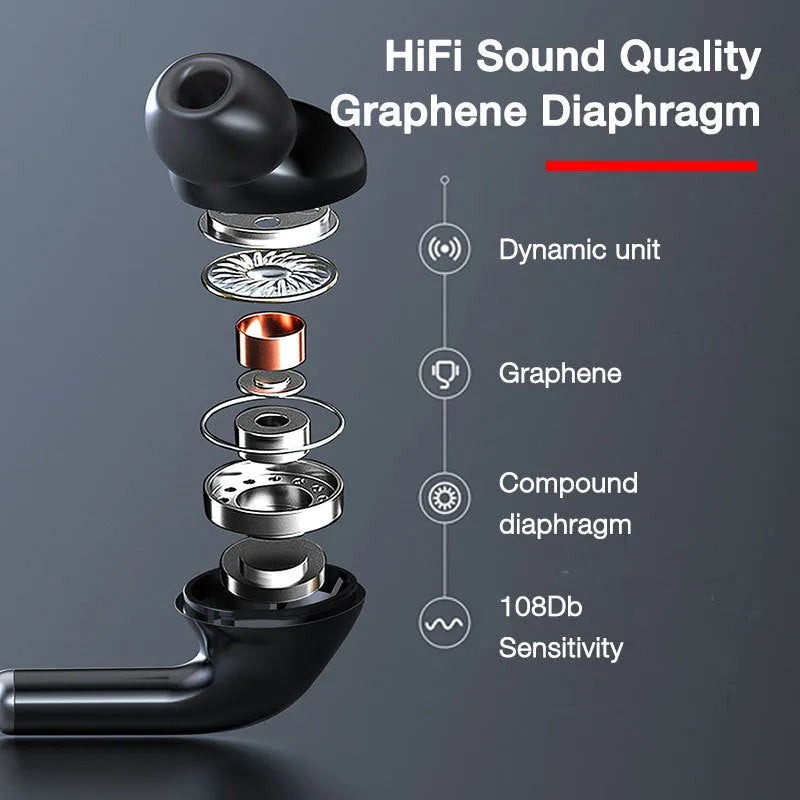 Sports neckband wireless headphones in black and red with 200mm ear cord and Bluetooth 5.0