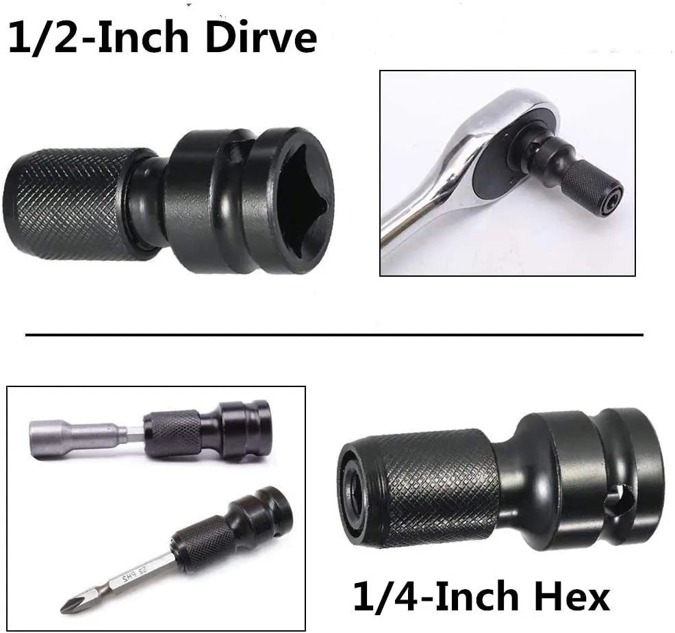 Scaling bit holder with telescopic sleeve for 1/2" to 1/4" electric wrench conversion