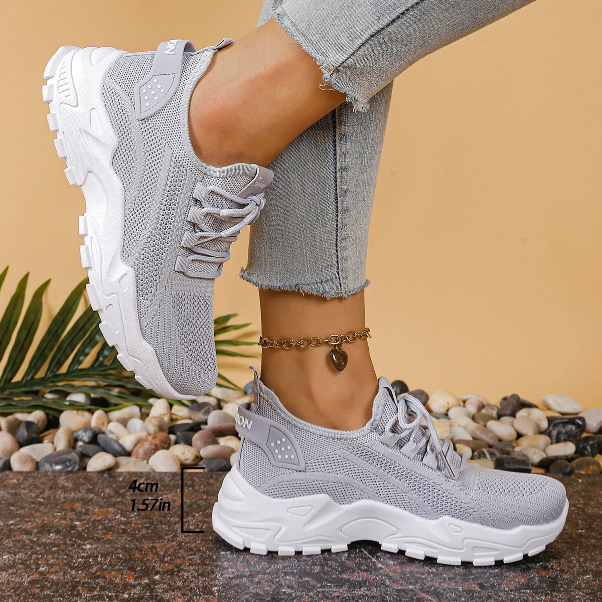 Women's low-top mesh sneakers in various colours with a platform sole and front lace-up design.