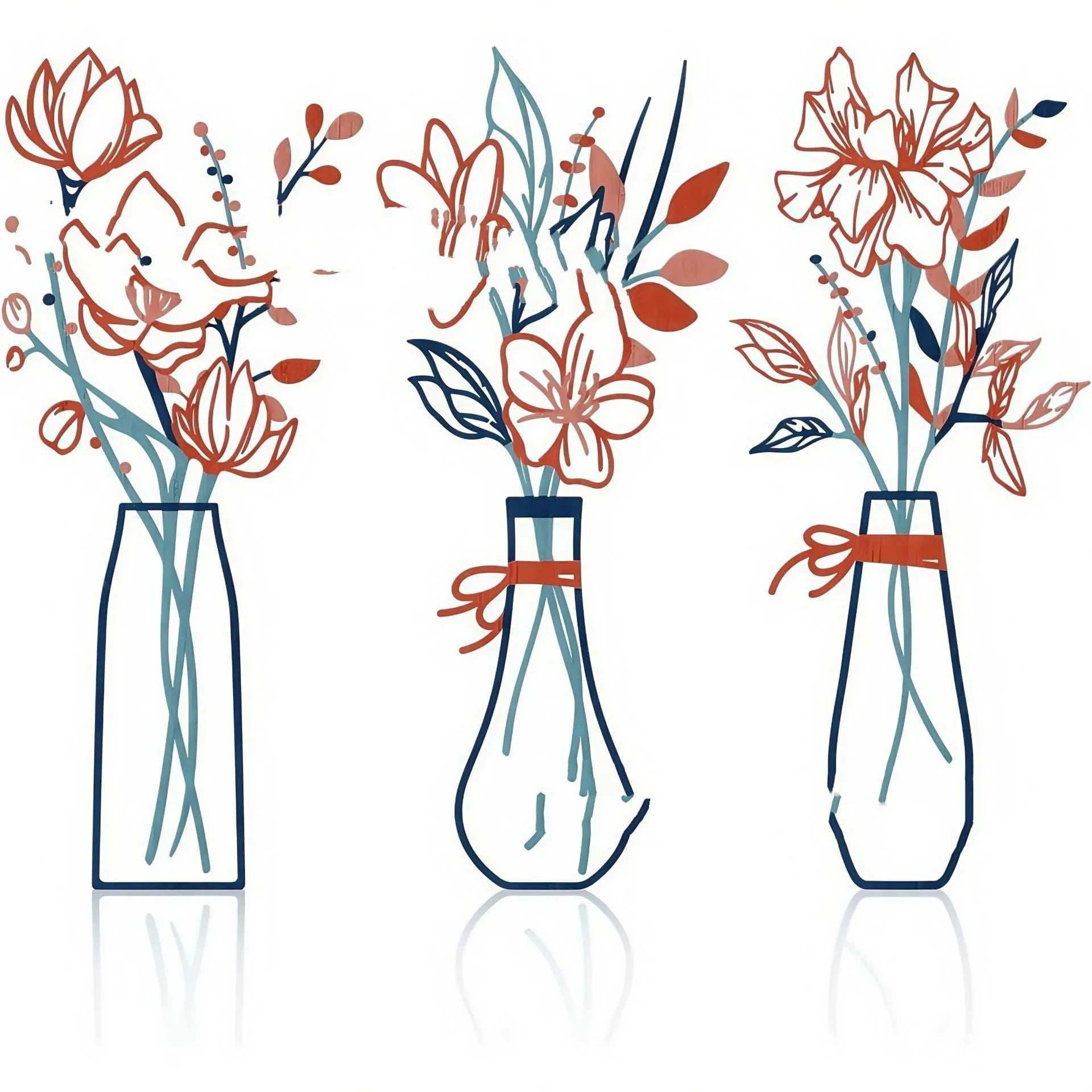 Three-piece metal flower wall art set in country farmhouse style for bathroom or general wall decor