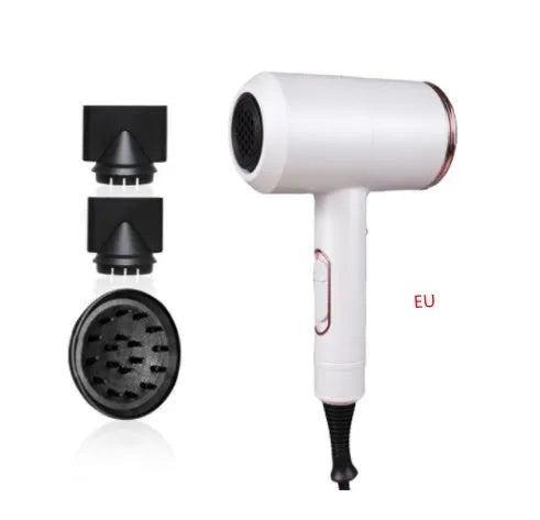 2000W hotel hair dryer with long cable in metallic black, showing UK plug
