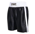 Boxing shorts for kick boxing training in various colour combinations like black and white striped, black and gold, and black and red.
