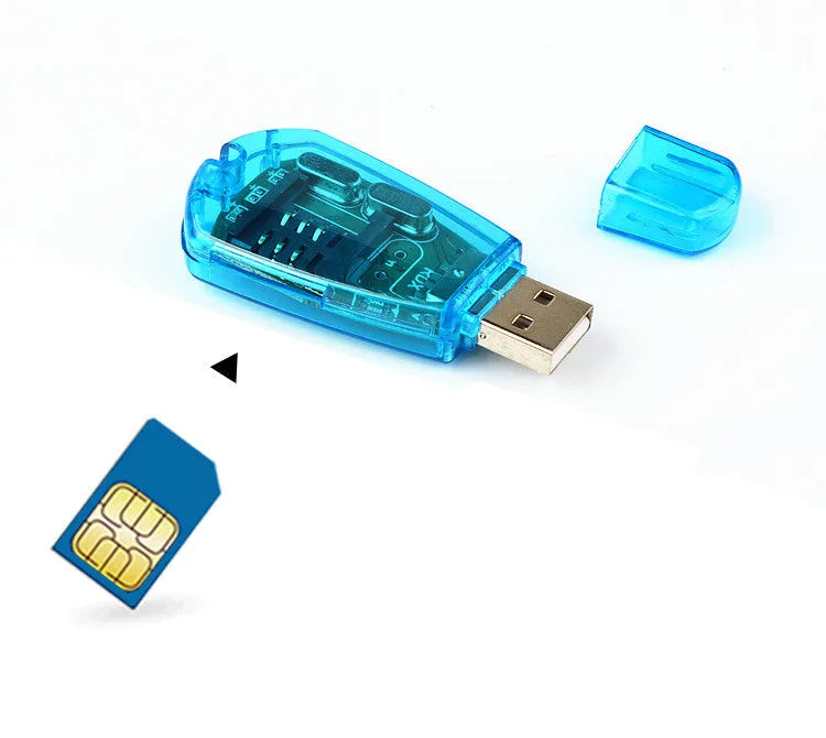 Blue USB mobile phone SIM card reader for contact and message backup