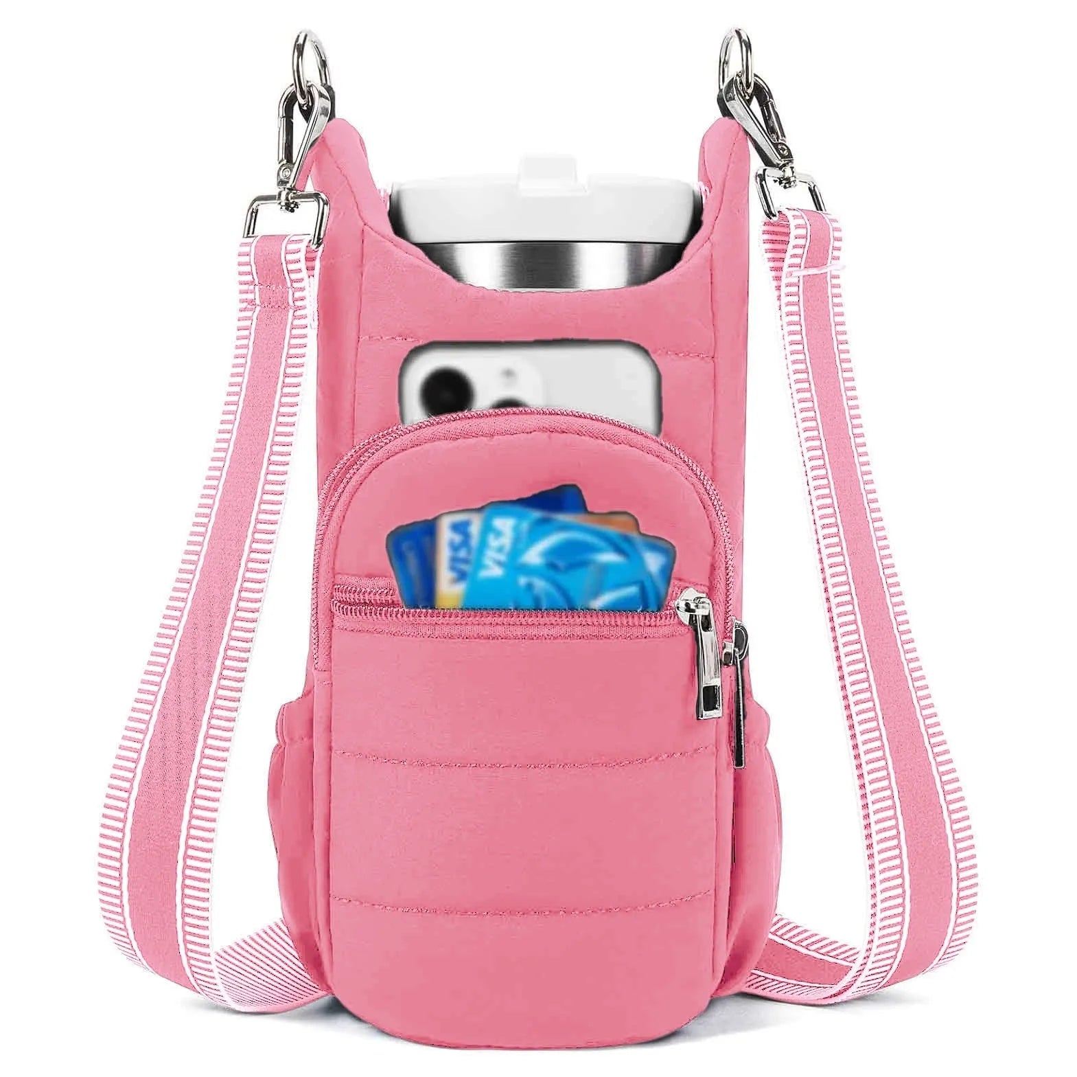 Cycling water bottle bag in black, pink or beige for bicycle handlebar mounting