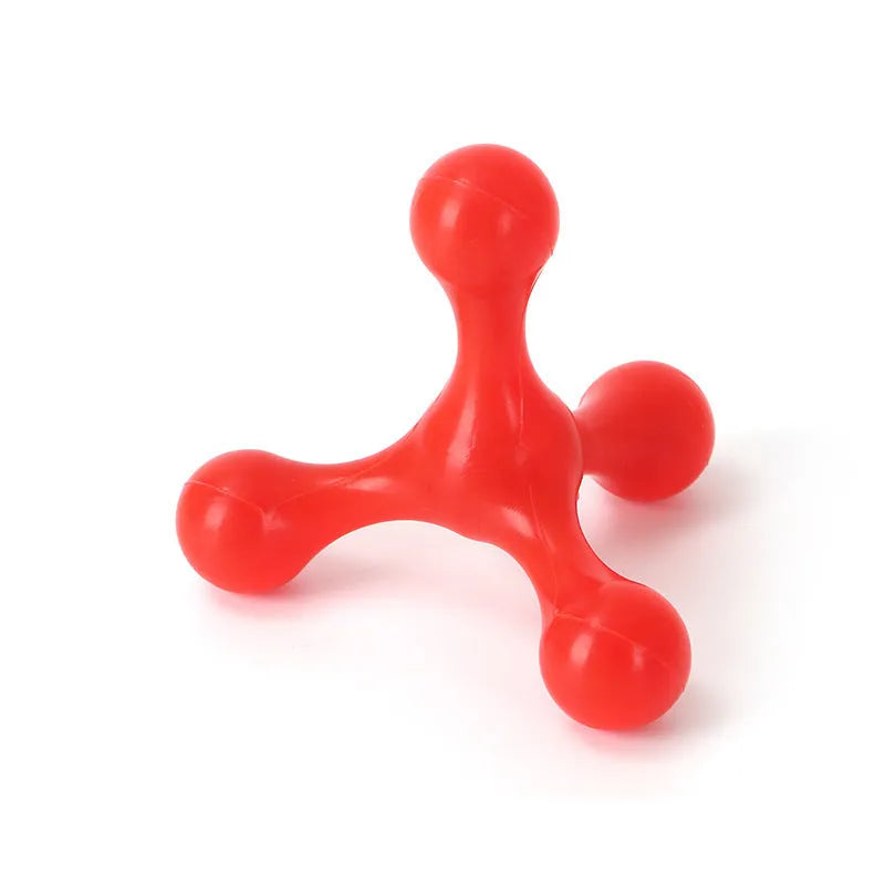 Beef-flavoured silicone three-leg chew toy for puppies in blue, green, purple, red, or red purple