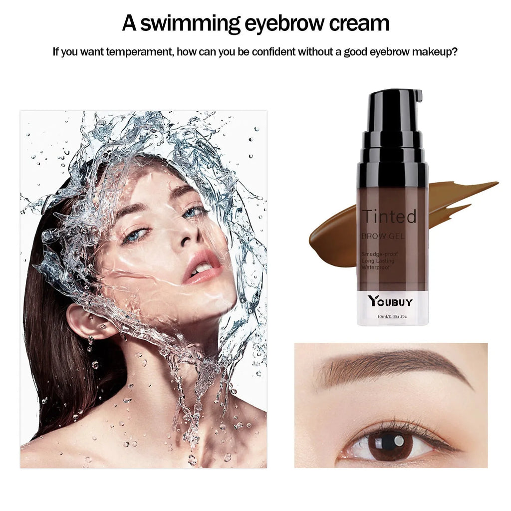 Eyebrow cream cosmetics in dark grey and golden yellow shades with waterproof quick-drying properties