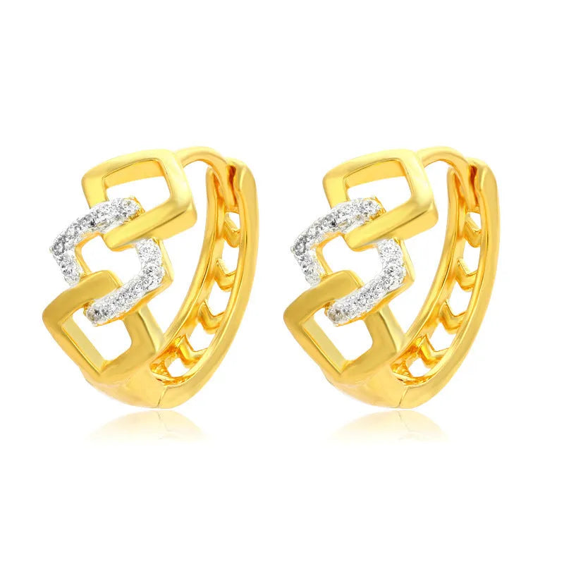 Geometric gold alloy earrings with hollow-out design and clip-on fittings