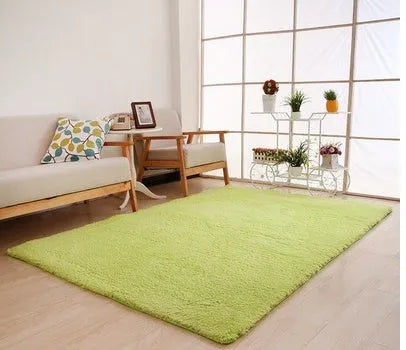 Rectangular solid colour carpet with velvet surface showing non-slip dot patterned bottom layer