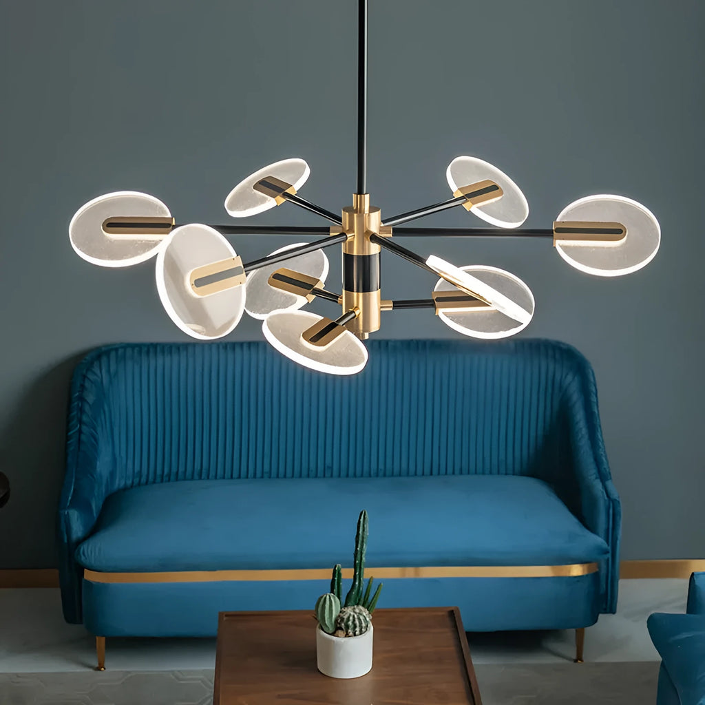 Nordic iron frame LED chandelier pendant lamp with acrylic diffuser, shown in a multi-head configuration