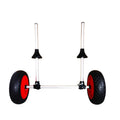 Foldable aluminium kayak trailer with upright plug-in pole platform for transporting open kayaks on beach terrain