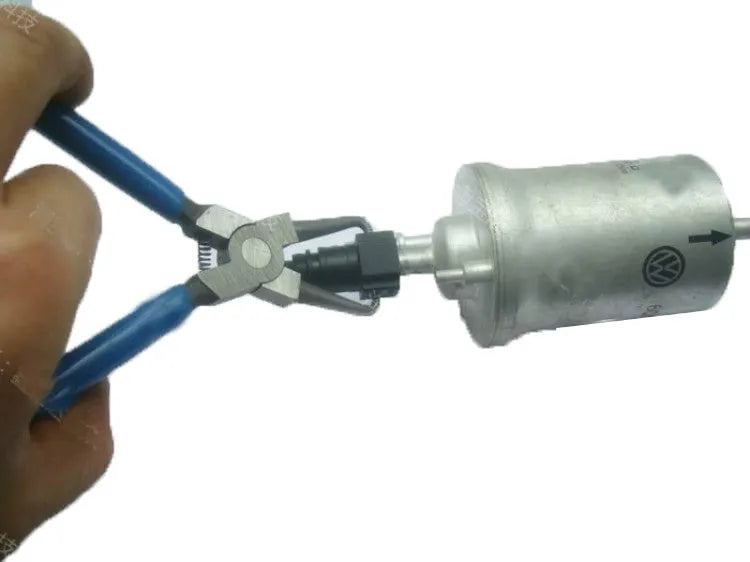 Iron and rubber caliper tubing pliers for automotive fuel line maintenance, shown in L and S sizes.