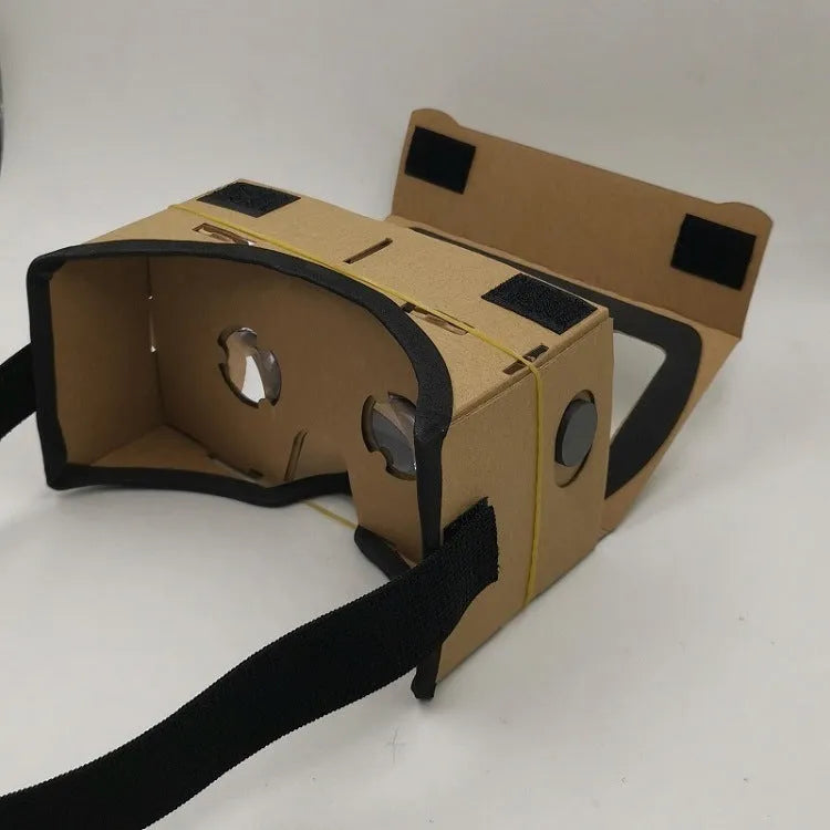 Pink and white flat-pack VR cardboard glasses viewer for 6-inch mobile phones.