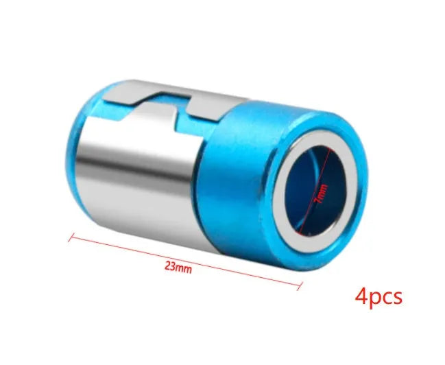 Light blue slotted screwdriver bit with magnetic ring for metric screws
