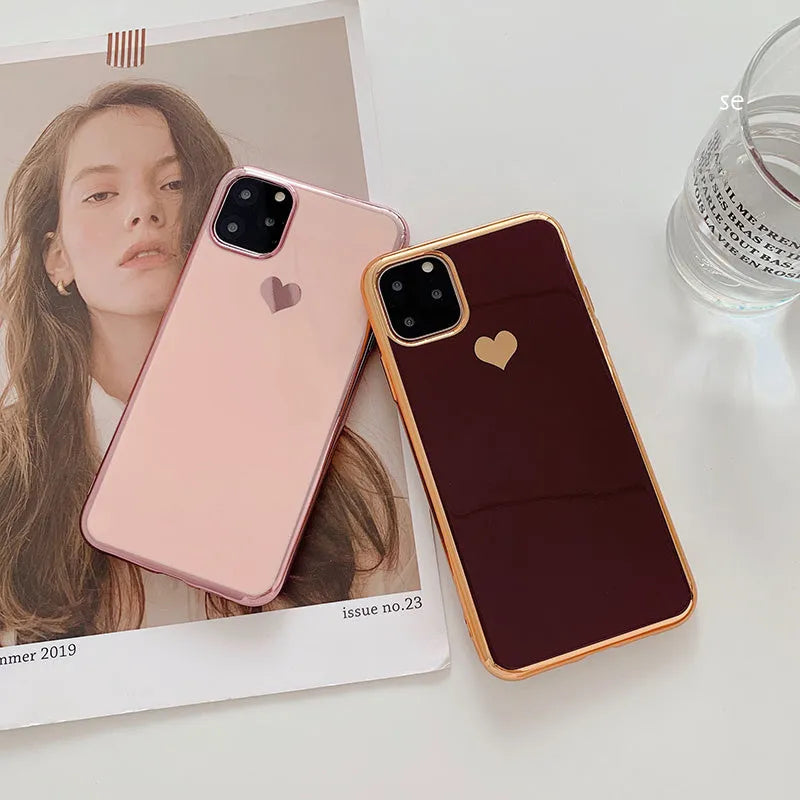 Luxury plating love TPU phone case back cover for iPhone in solid colour