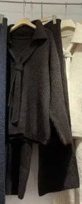 Sweater suit two-piece set featuring knit top and casual trousers in imitation cashmere fabric