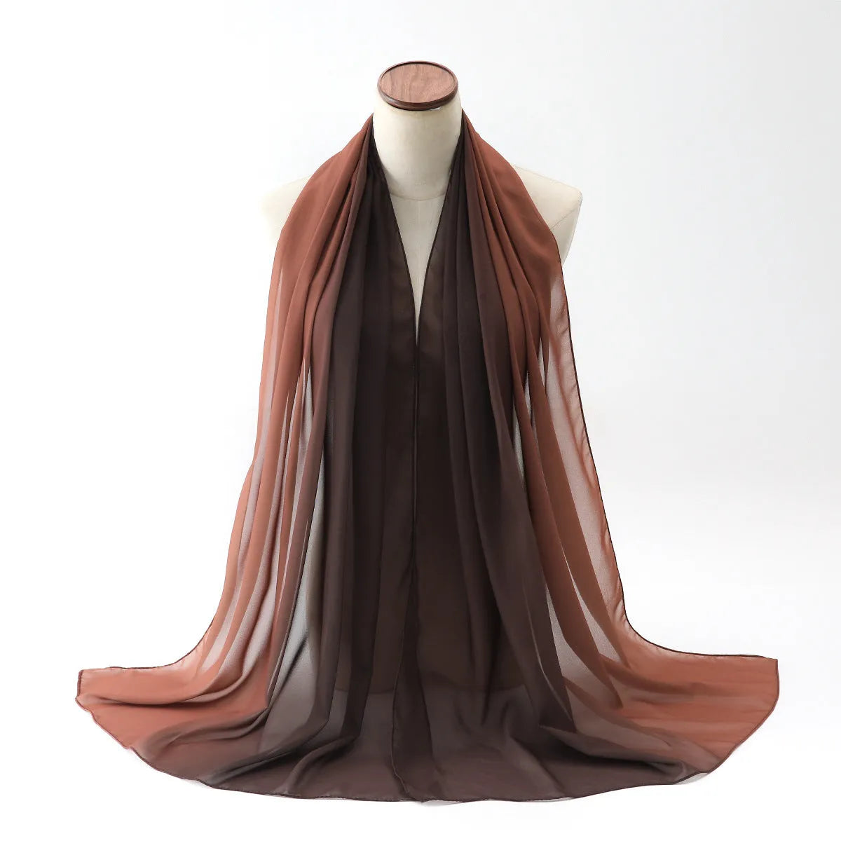 Long lightweight chiffon summer scarf for women draped to show its 175cm length and soft fabric.