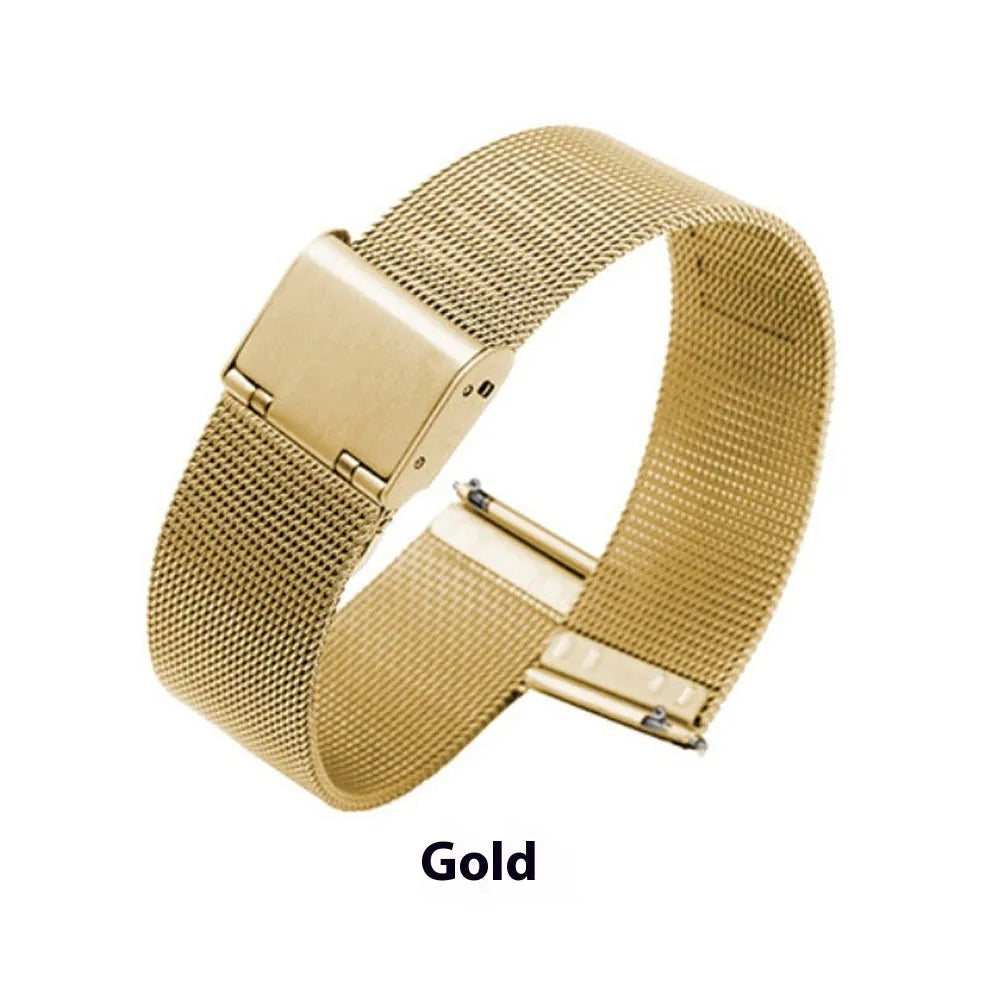 Milani silk woven stainless steel watch band in silver, black, rose gold and gold colour options