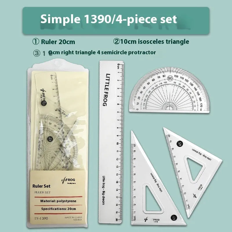 Youpai transparent acrylic drawing ruler set with square and protractor on a white background.