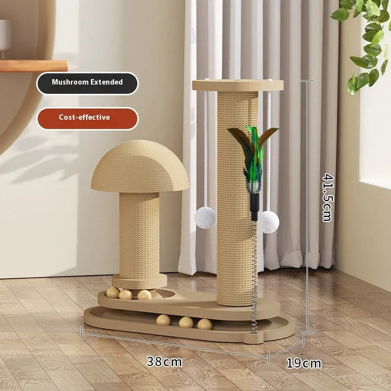 Solid wood cat turntable scratching post with climbing frame in natural timber construction