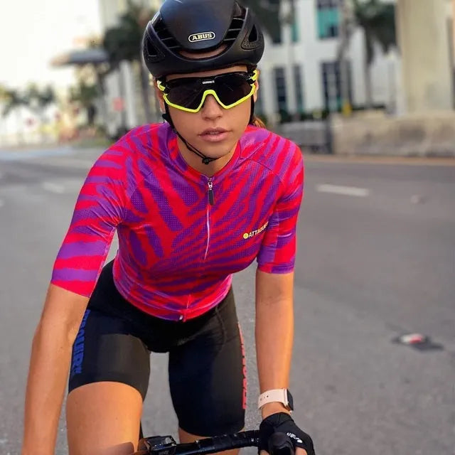 Attaquer women's long sleeve cycling jersey and pants set in multiple colours, sizes XXS to 4XL.