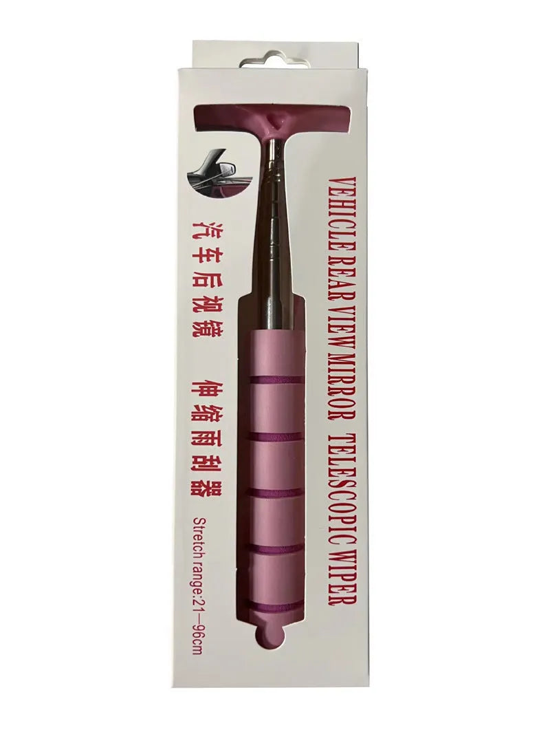 Retractable car wiper in extended position showing stainless steel construction and rubber cleaning blade