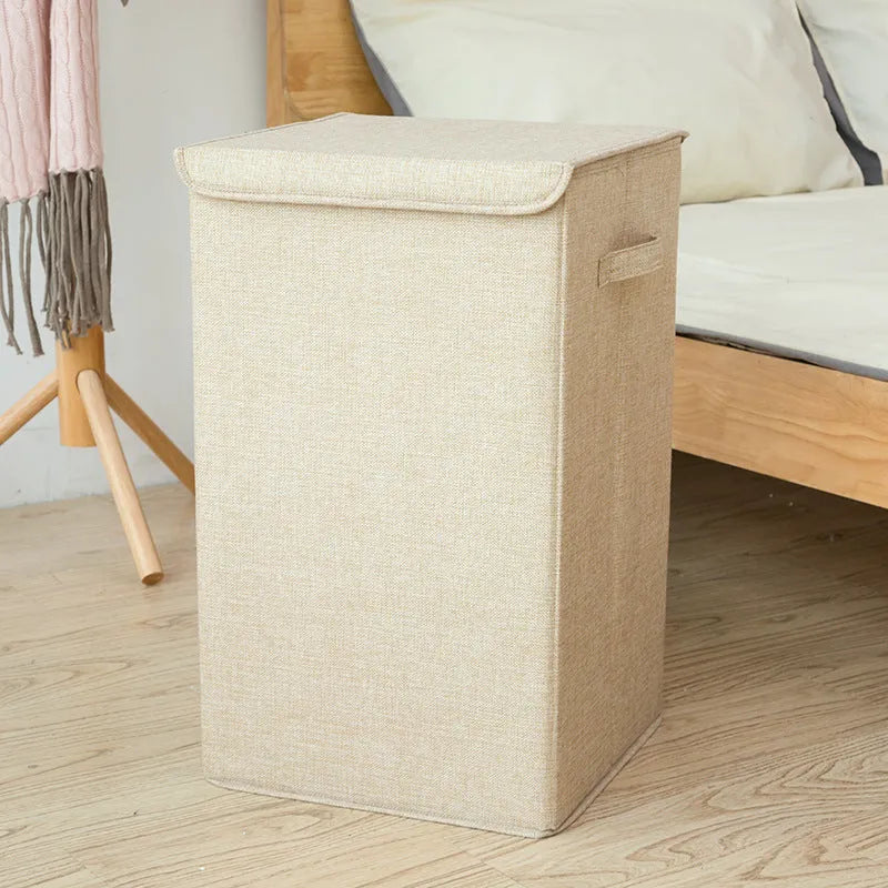 3D foldable clothes storage basket in cotton linen fabric, grey colour, medium size