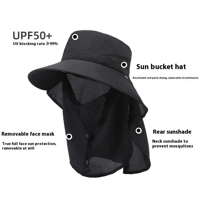 Men's adjustable wide-brim polyester fisherman sun hat in khaki colour