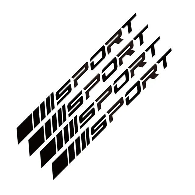 Hollow sports design car rim sticker in black, red or white colours measuring 10cm by 0.7cm