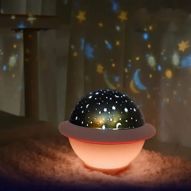 UFO-shaped plastic starry sky projection night light in pink, white, or green colours