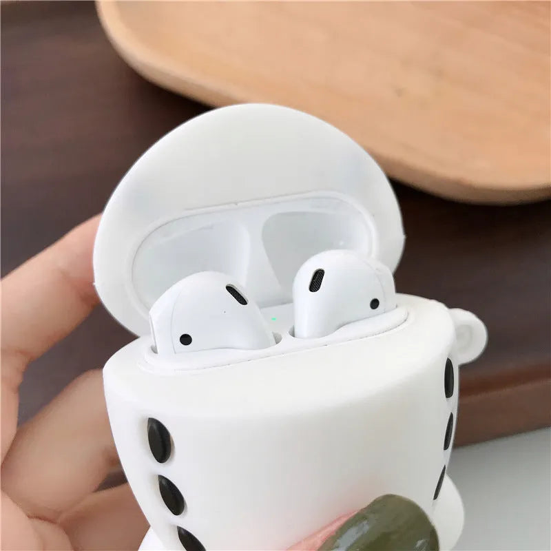 Cartoon airplane headset themed silicone flip case for Apple AirPods with hook attachment