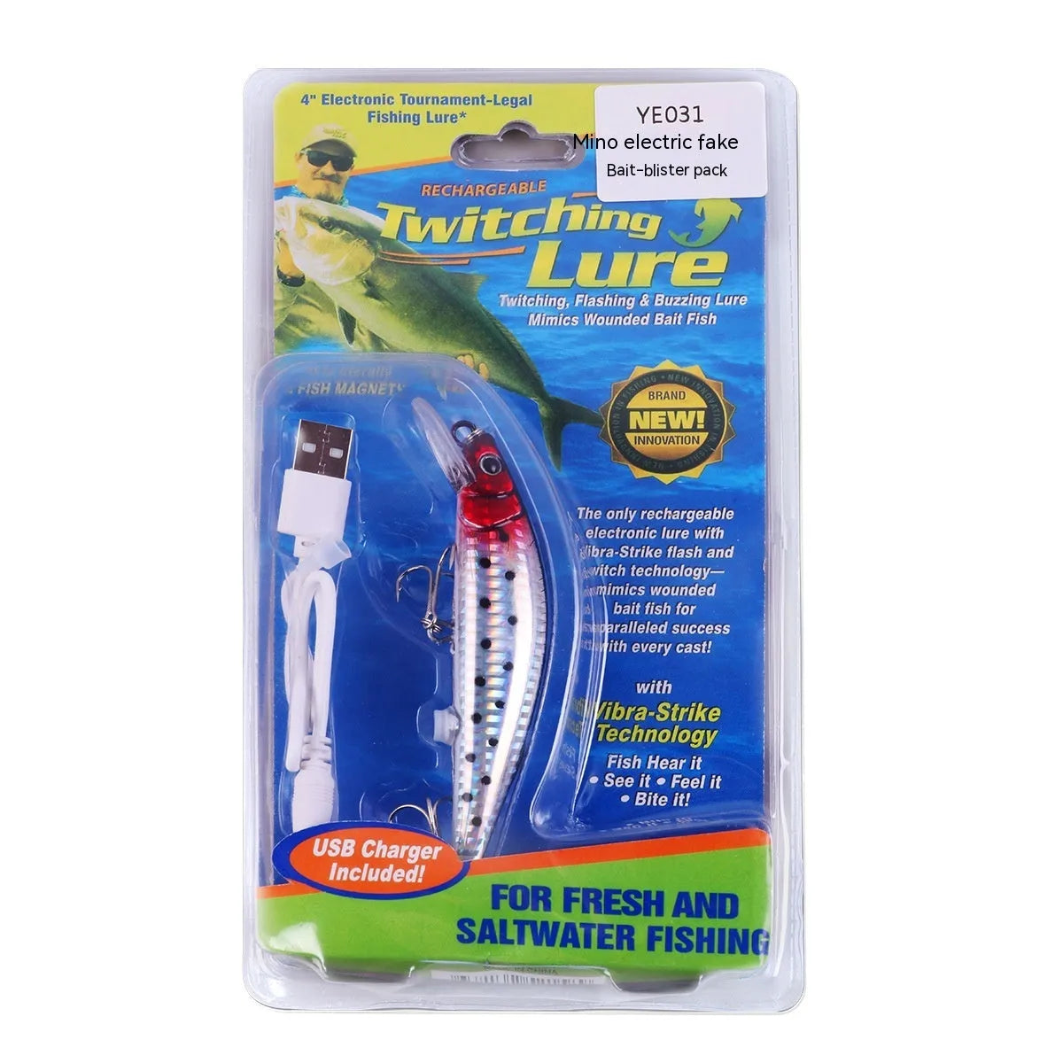 Floating Mino electric USB bait lamp with colourful design and blister packaging