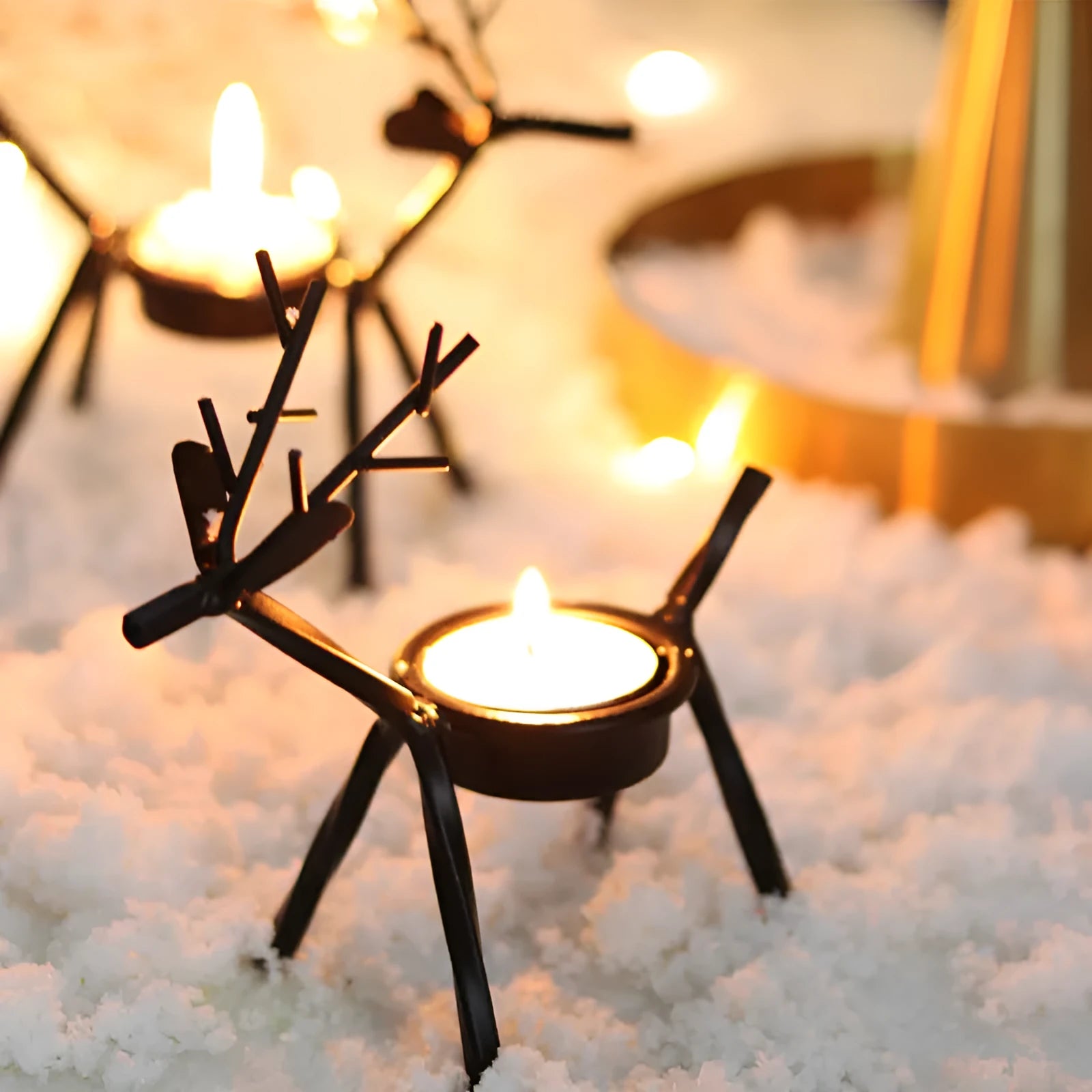 Black iron deer candlestick with Christmas elk bracket design for festive decorations
