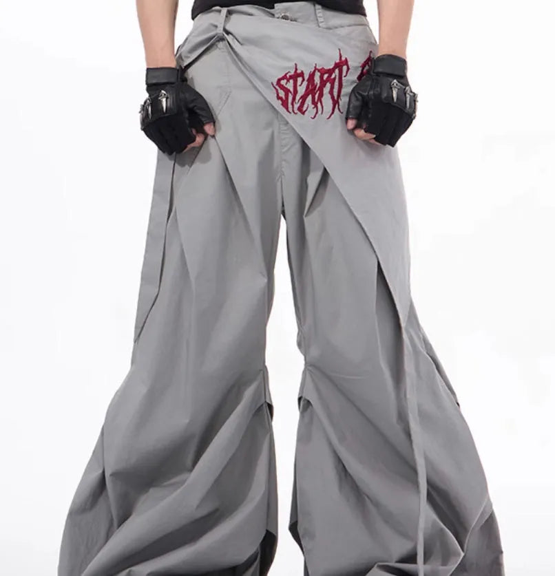 Boys Korean style wide-leg summer trousers in black solid colour