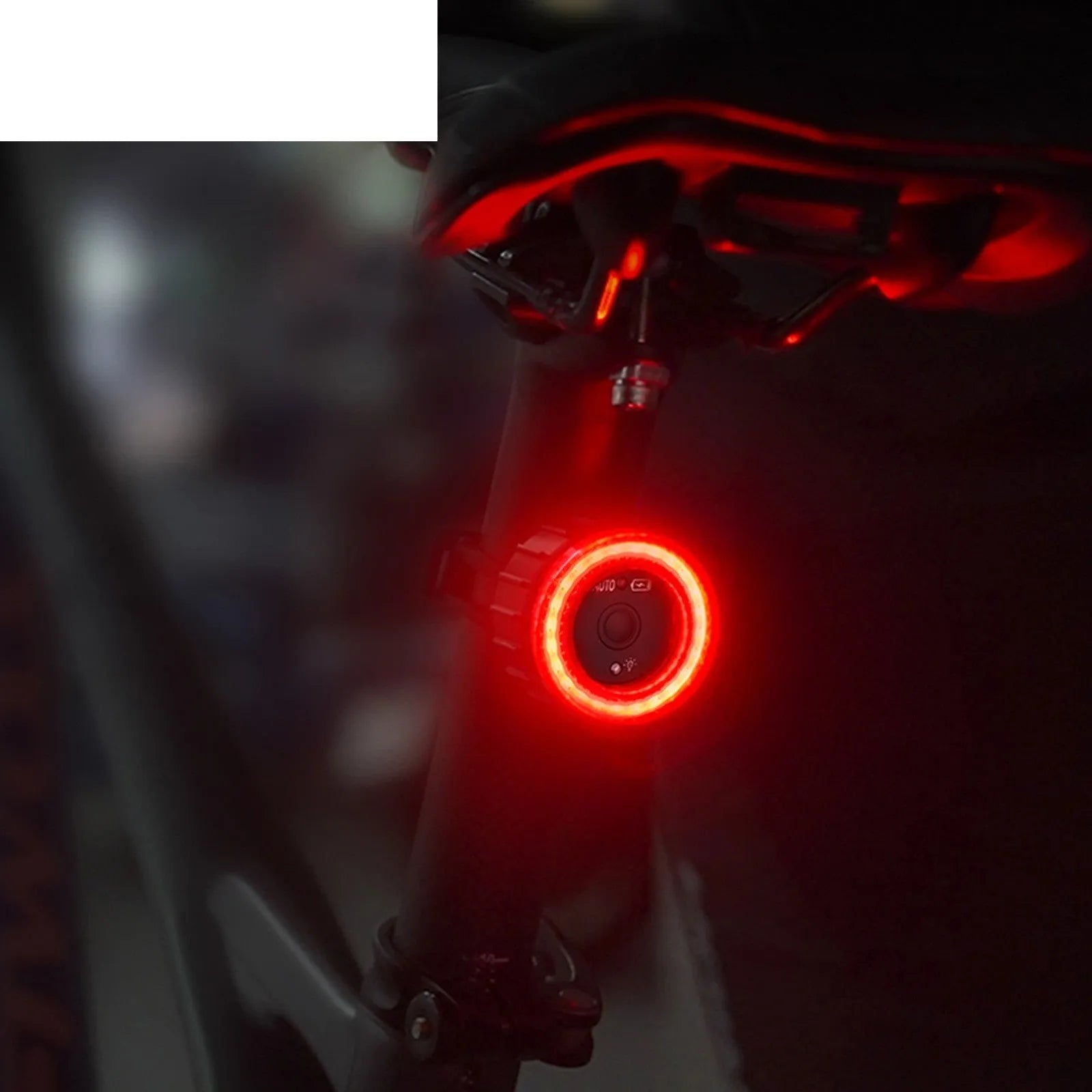 Black intelligent induction bicycle brake taillight with seat tube mounting bracket