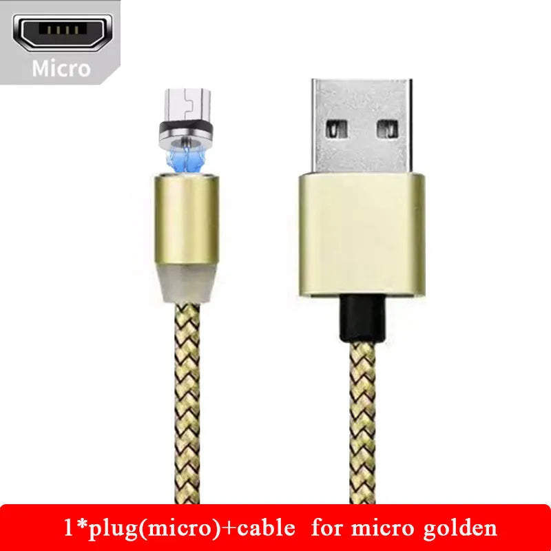 YBD black magnetic LED charging cable with cotton weave, aluminium shell, and LED light shown next to a smartphone.