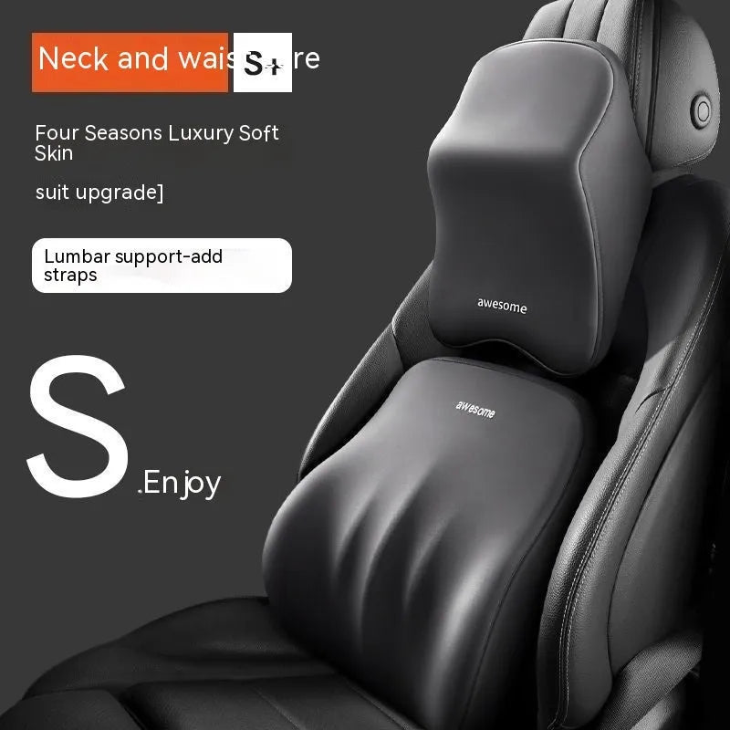 Memory foam car headrest pillow and lumbar support pillow in four colour options