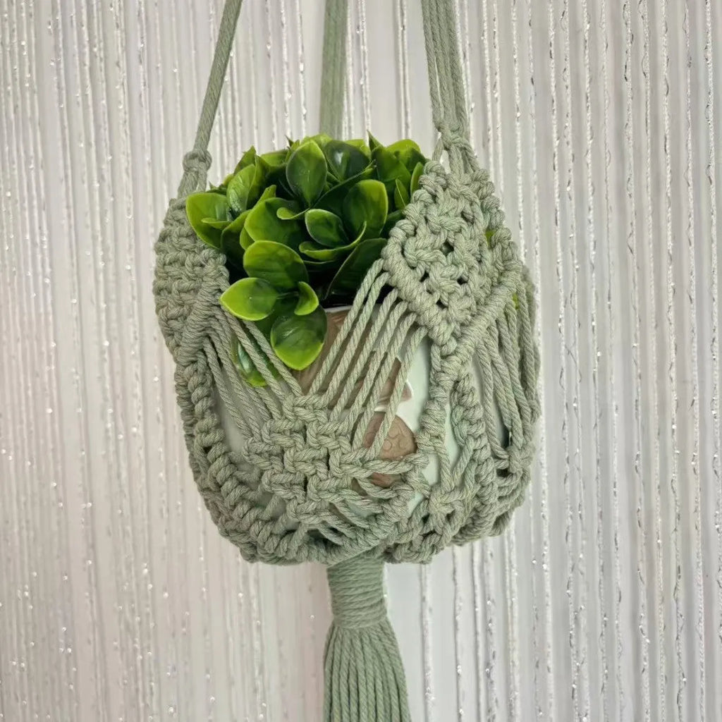 Hand-woven polyester cotton flower pot in minimalist design with textured surface