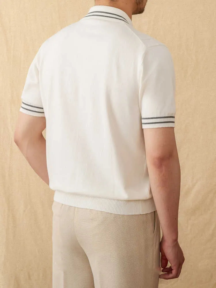 Cotton-blended lapel polo shirt in apricot colour with short sleeves