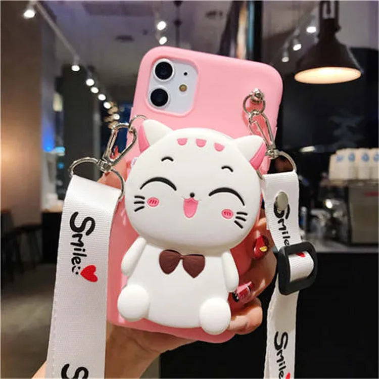 Cartoon silicone wallet case with camouflage pattern in various colours for Huawei Mate and P series phones