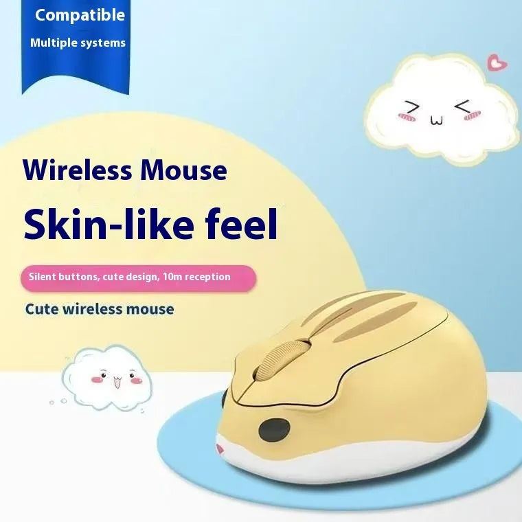 Hamster Bluetooth wireless mute mouse in yellow, pink, or gray colour showing compact 105x73x41mm size