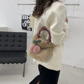 Large capacity soft plush travel bucket bag with open pocket in milky white colour
