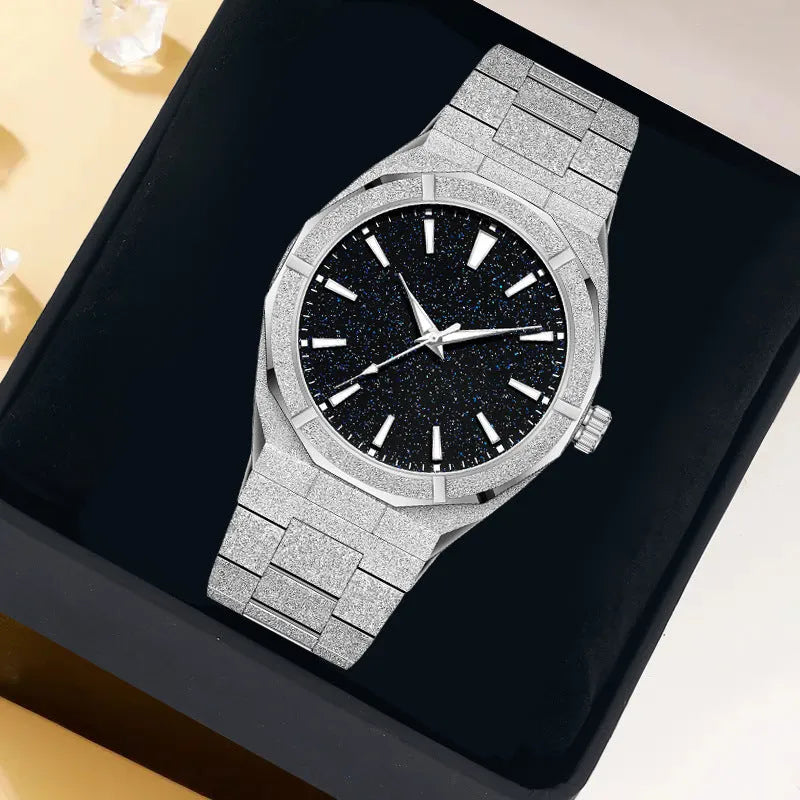 Men's stainless steel business watch with frosted finish and luminous dial in silver gold or black