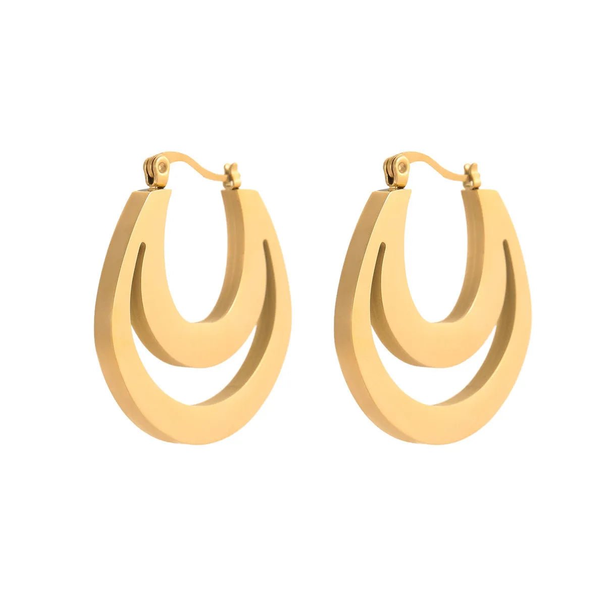 Pair of 18K gold plated geometric stainless steel French earrings with round ring minimalist design for women