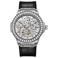 Automatic mechanical men's watch with hollow movement and diamond studding on white shell case