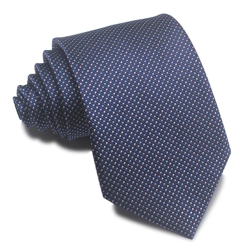 Men's 8cm polyester jacquard striped business tie in red black and blue formal arrow type