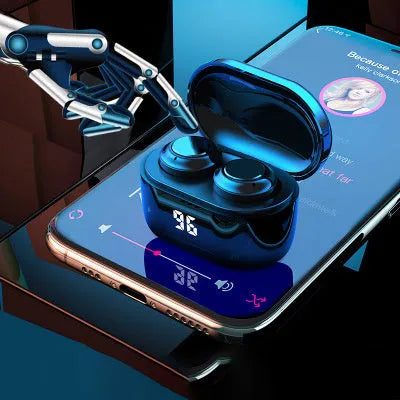 Black stereo Bluetooth in-ear headset with dual earpieces